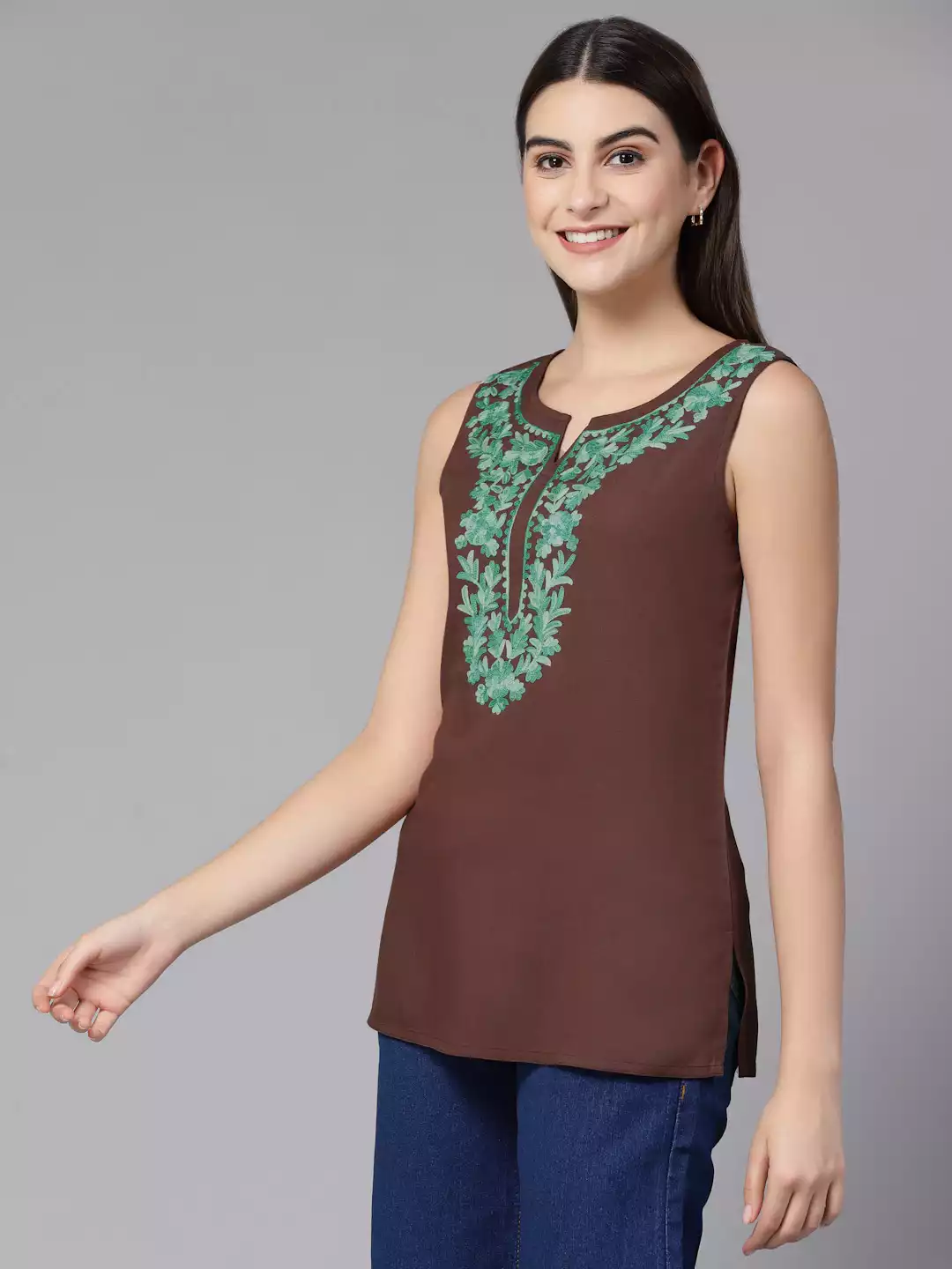 Amaira-Brown-Sleeveless-Short-Kurti2.webp