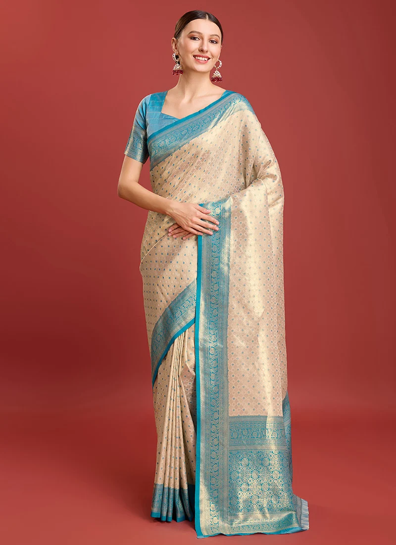 Kanchipuram-Silk-Zari-Woven-Traditional-Saree-With-Contrast-Sky-Blue-Blouse-SASMAF8401-u.webp